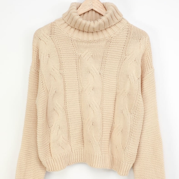 Lulu's Beige Cable Knit Turtleneck Sweater - S - Picture 2 of 7